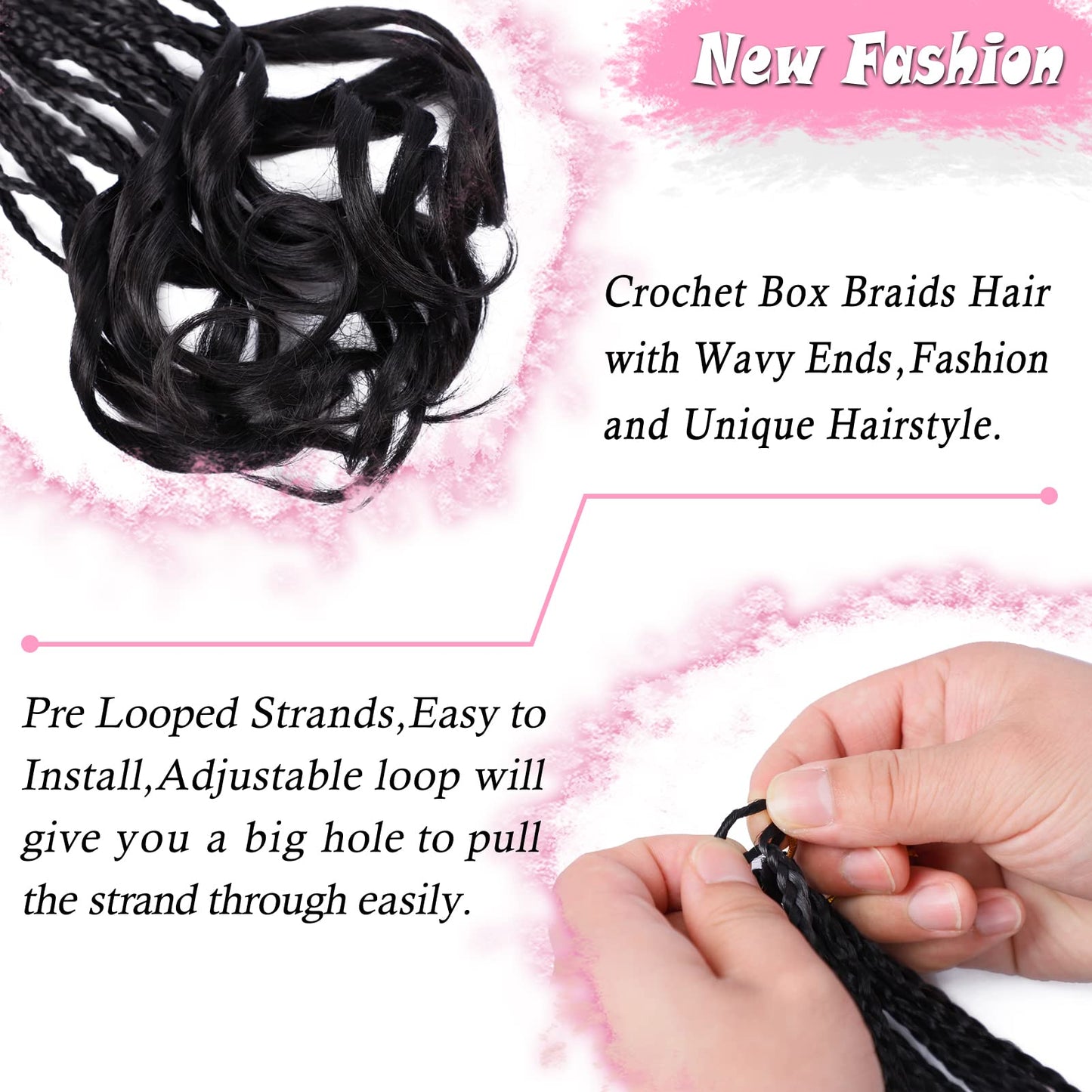 French Curl Crochet Braids 22 Inch 6 Packs Goddess Box Braids Crochet Hair Pre Looped French Curly Braiding Hair Crochet Box Braids With Curly Wavy Ends Synthetic Hair Extensions (#1B)