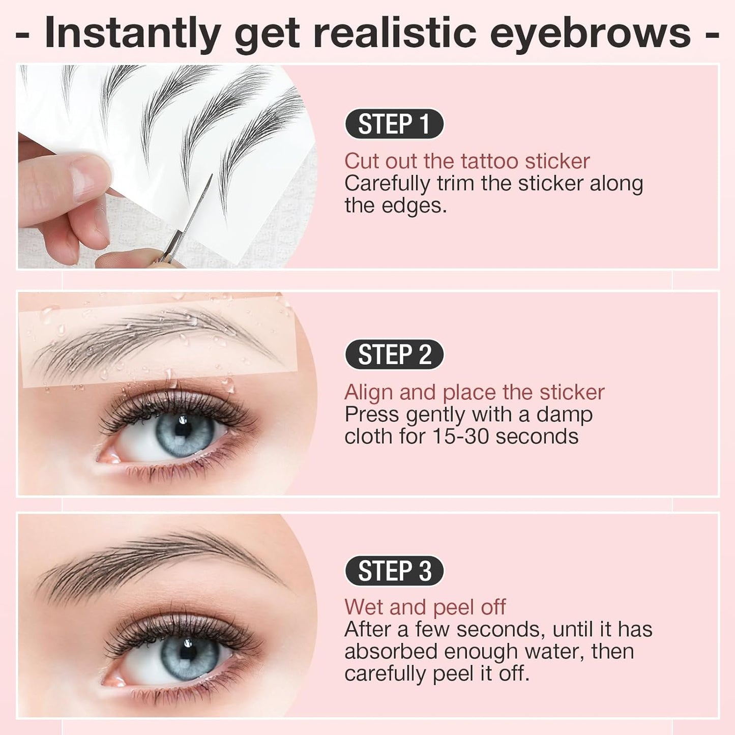 Eyebrow Tattoo Stickers - 20 Sheets Waterproof 4D Hair-Like Natural Peel-Off Transfers | Natural Brown