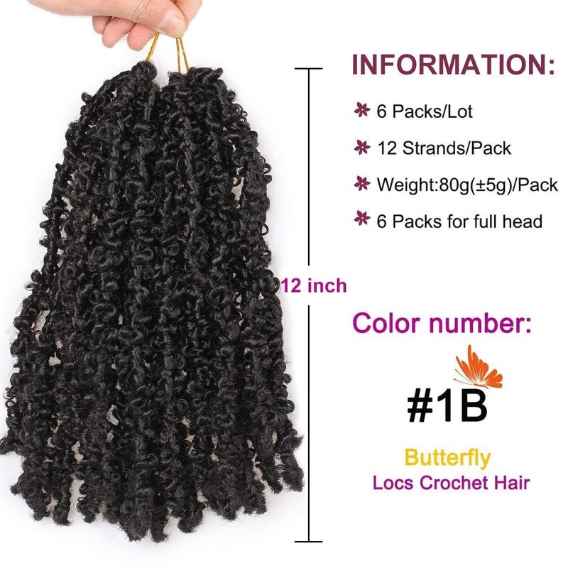 ZRQ Butterfly Locs Crochet Hair Short 6 Packs Black Crochet Bob Hair 12 Inch Messy Distressed Faux Locs Crochet Braids Pre-twisted Soft Locs Hair for Women #1B