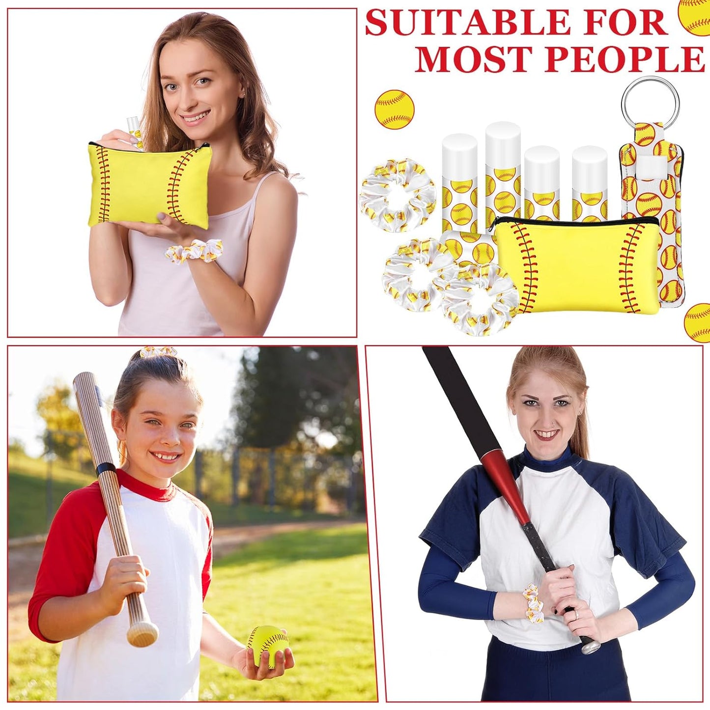 Softball Team Gifts - 48 Pcs Set with Makeup Bags, Hair Scrunchies & Lip Balms | Perfect Accessories for Girl Sports Teams