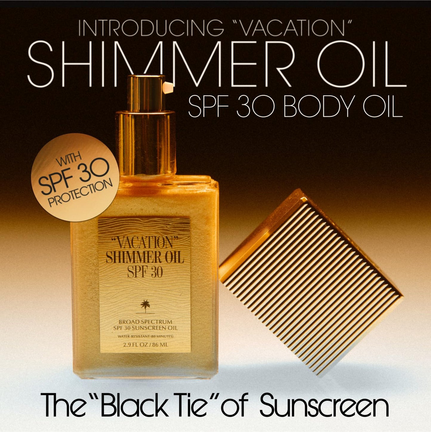 Vacation Shimmer Oil SPF 30 Body Sunscreen Oil, 2.9 Fluid Ounces - Body Glow, Moisturizing, Water-Resistant, Enhances All Skin Tones, Dermatologist-Tested, Vegan