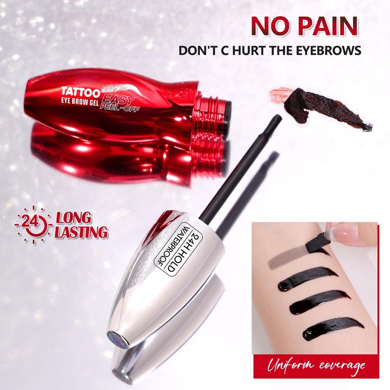 JUAAZIN Espresso Peel Off Brow Tinting Gel with Tweezer - Long-Lasting Tattoo Eyebrow Dye, Waterproof Sweatproof Smudge-Proof Transfer-Resistant Brow Filler Gel, Multi-Day Wear At-Home Brow Tint 04#