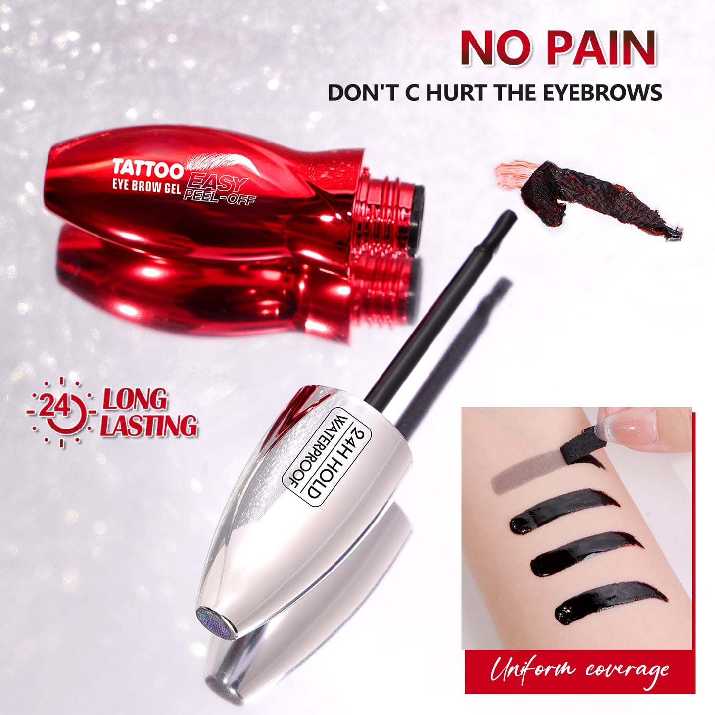 JUAAZIN Espresso Peel Off Brow Tinting Gel with Tweezer - Long-Lasting Tattoo Eyebrow Dye, Waterproof Sweatproof Smudge-Proof Transfer-Resistant Brow Filler Gel, Multi-Day Wear At-Home Brow Tint 04#