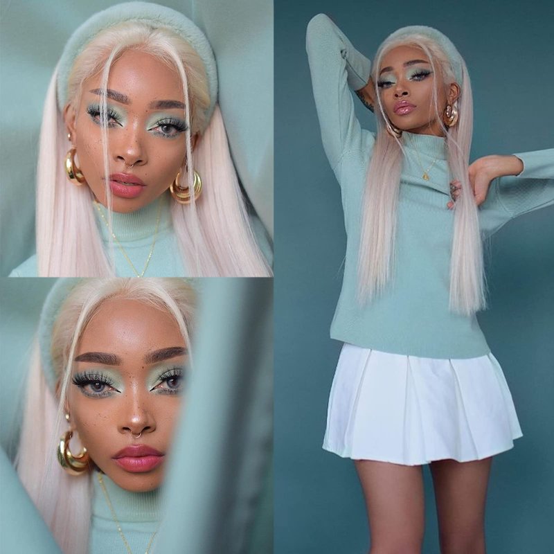 Jozlynn Platinum Blonde Lace Front Wigs Synthetic Silky Straight Hair for Fashion Women Replacement Wigs Half Hand Tied Natural Hairline 22inch (Platinum Blonde,Straight, 22 Inch)