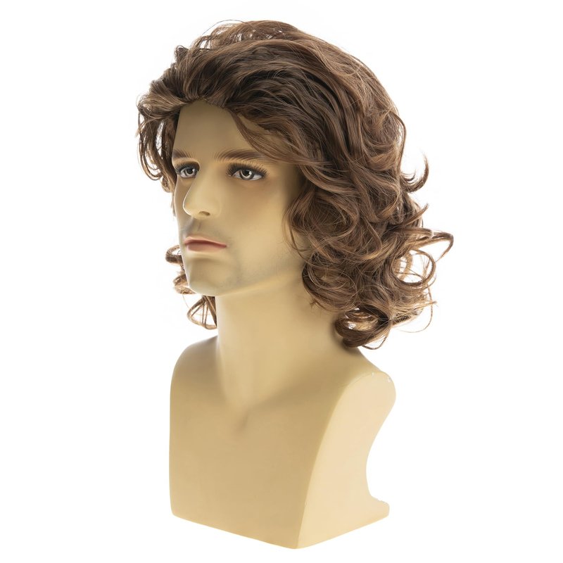 Baruisi Mens Short Curly Wig Light Brown Fluffy Cosplay Costume Hair Wig