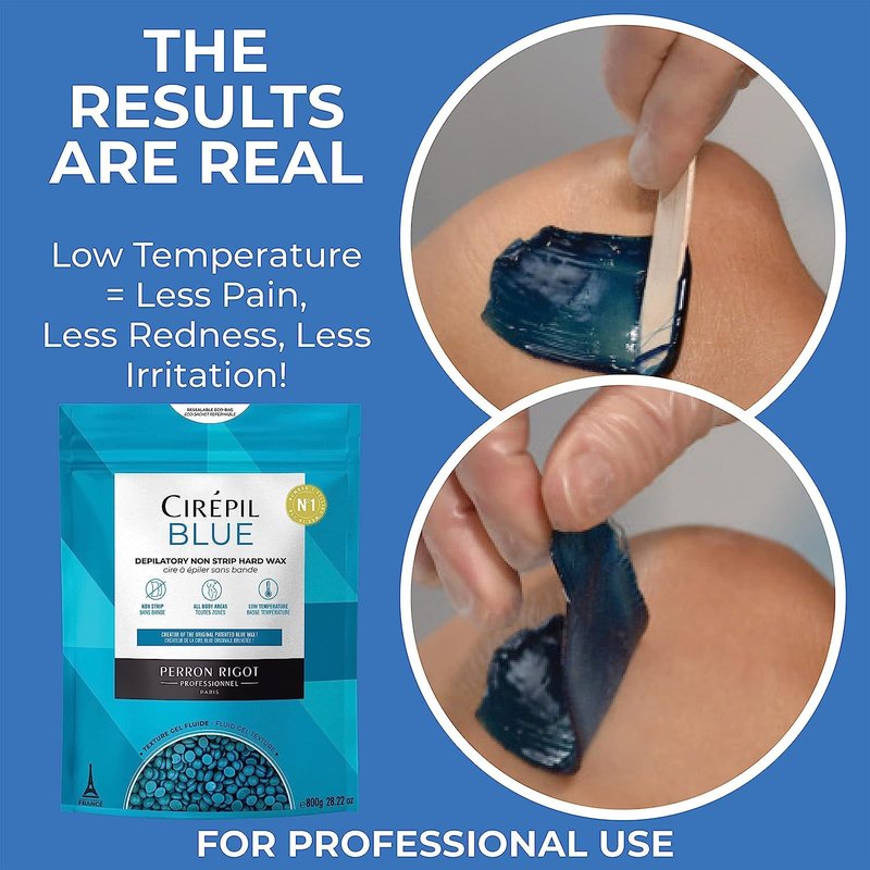 Cirepil - Blue - 400g / 14.11 oz Hard Wax Beads Bag - Face & Body Wax, Unscented & No Strip Needed - Perfect for Sensitive Skin & Brazilian Waxing - Fluid Gel Texture, Easy Hair-Removal