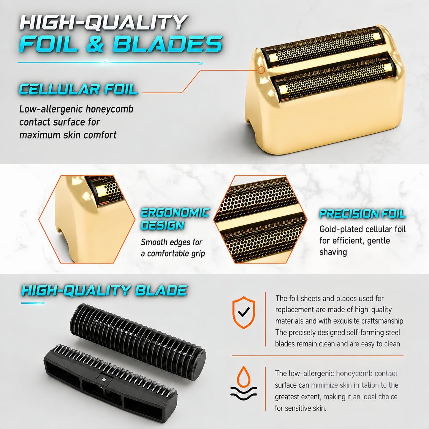 2 Pack Shaver Replacement Foil and Cutters Compatible with BaBylissPRO Double FXFS2 Metal Shaver foil Replacement,Golden