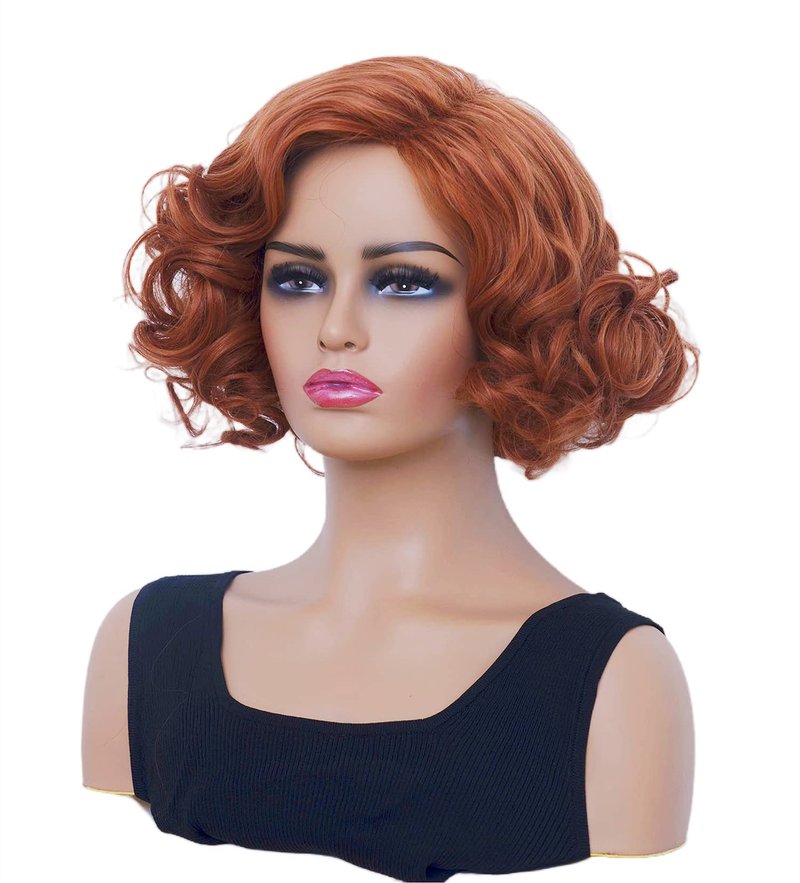 Gerulyss Short Copper Red Wavy Wigs for Women Auburn Curly Natural Synthetic Wig Ginger Middle Part Full Wig for Role Play,Halloween,Daily Use