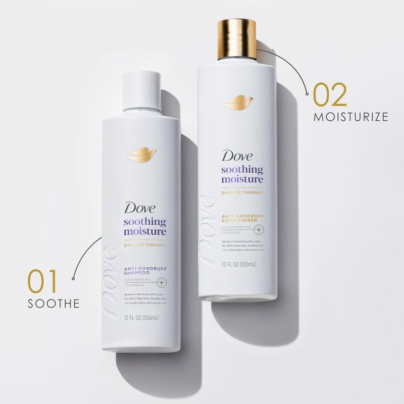 Dove Damage Therapy Derma Shampoo Soothing Moisture Pack of 6 for Flaky Scalp with Pyrithione Zinc and Almond Oil 12 Fl Oz