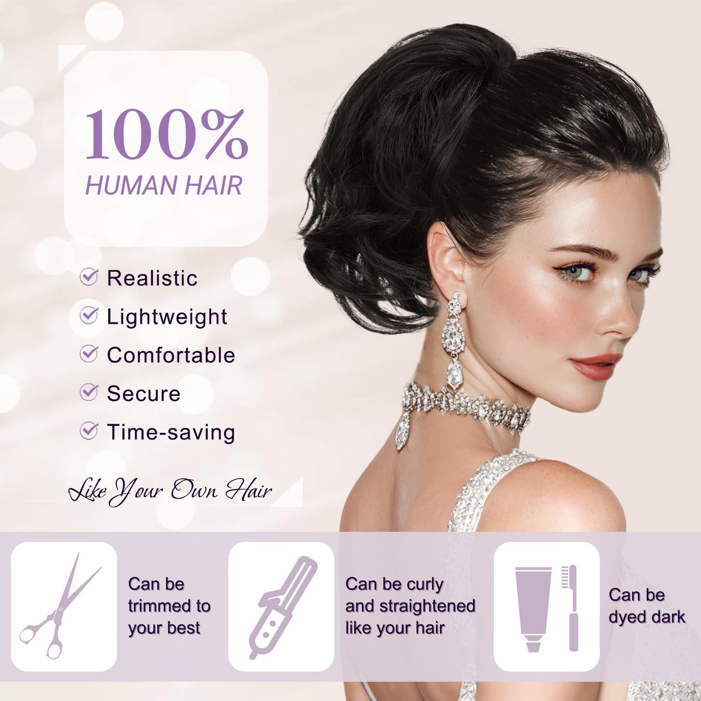 RUWISS Claw Clip Short Human Hair Ponytail Extension with Bendable Metals for DIY Styles, Straight Messy Bun Hair Piece for Women Thick Hairpieces for Daily Wear, 9 Inch Dark Brown