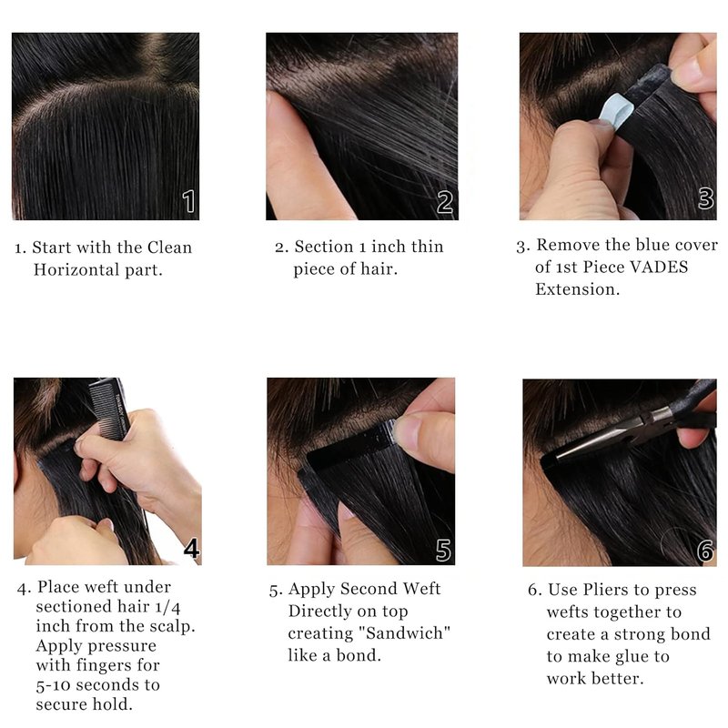 VADES Tape In Hair Extensions - Remy Human Hair, Natural Black, 20 Inch, Invisible Seamless Skin Weft, 50 Grams, 20 Pieces