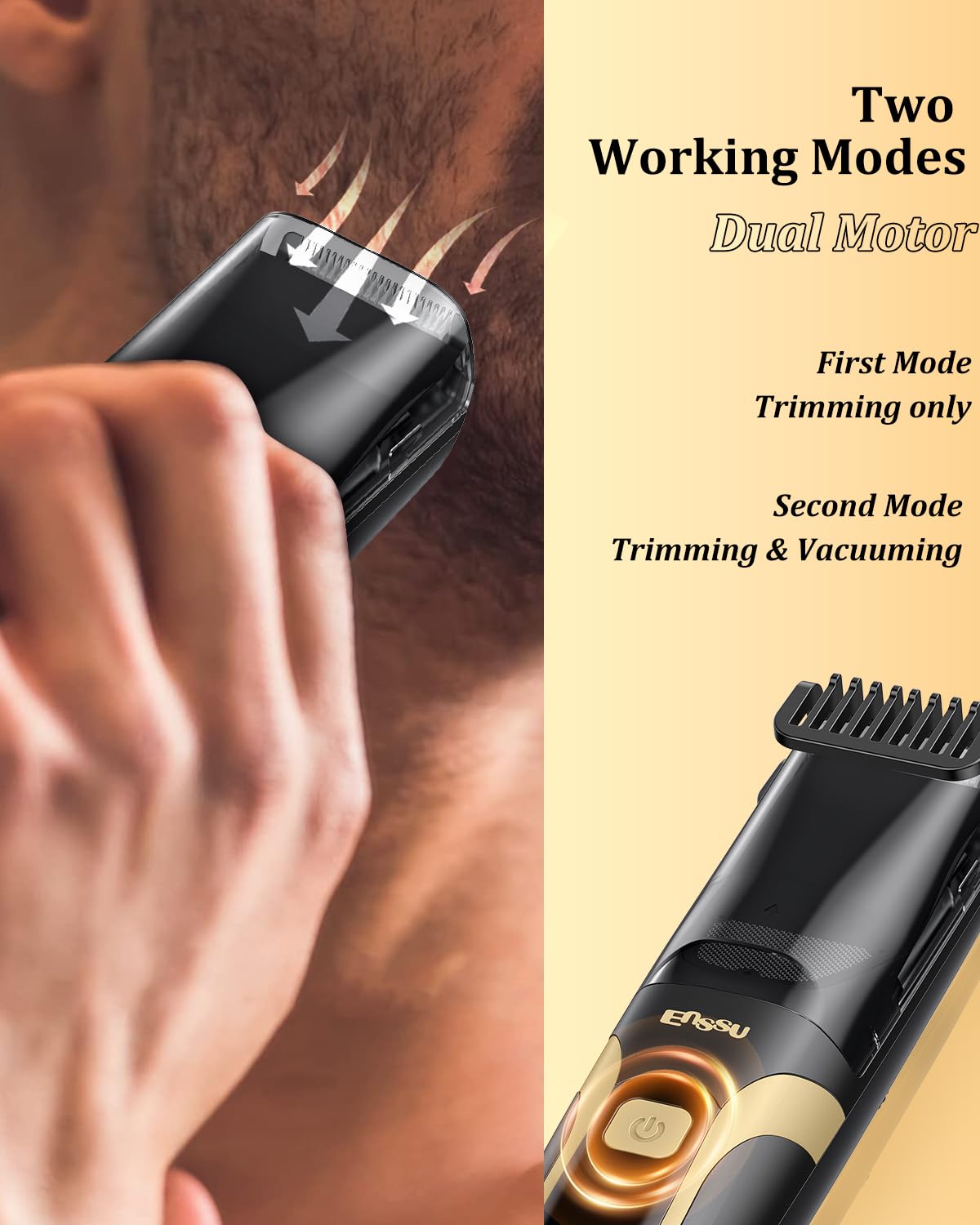 ENSSU Beard Trimmer for Men Vaccum, Rechargeable Electric Men Beard Trimmers with 2 Combs, 1-20mm Adjustable Length Dial, Waterproof Cordless Mustache Trimmer for Face, Stubble