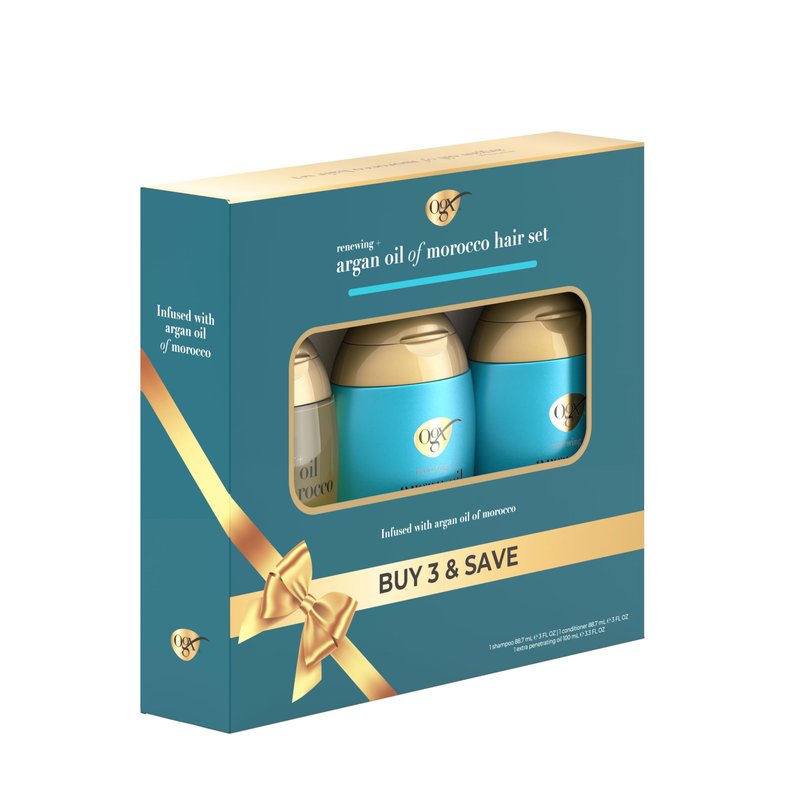 OGX® Renewing + Argan Oil of Morocco Travel Size Hair Care Set, Damage Repairing Shampoo & Conditioner, 2x 3 fl. oz, & OGX® Extra Penetrating Hair Oil Treatment, 3.3 fl. oz, 3 Items