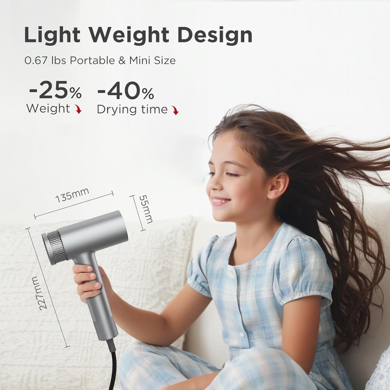 High-Speed Ionic Hair Dryer - Low Noise Blow Dryer with Brushless Motor | Fast Drying & Cool-Shot Thermo-Control