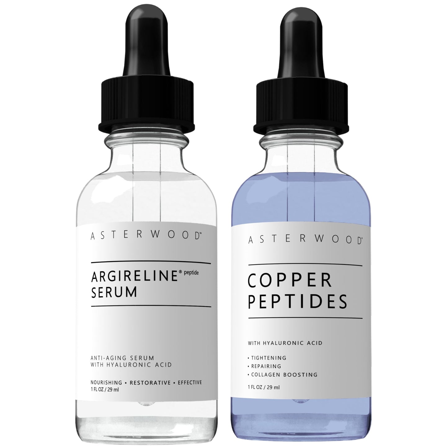 Asterwood Naturals Argireline Peptide Serum 1 oz + Copper Peptides Serum 1 oz