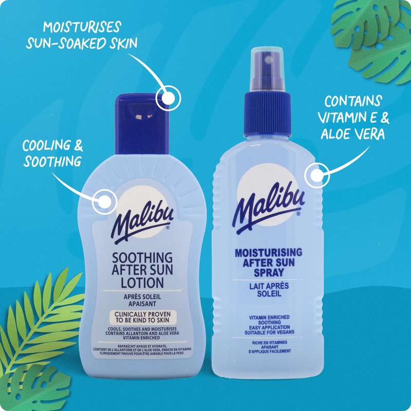 Malibu After Sun Lotion 13.5 fl oz – Cooling Aloe Vera & Vitamin E Moisturizer for Sunburn Relief, Hydrating Post Sun Care for Face & Body, Fast-Absorbing, Made in UK