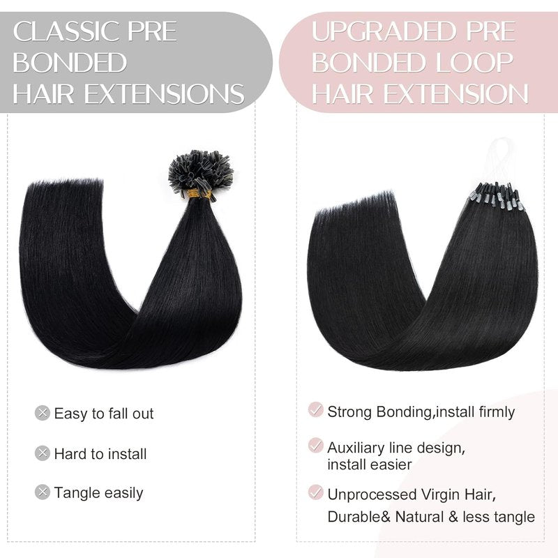 U Tip Hair Extensions - Human Hair Keratin Bonded for Silky Straight Highlights | 50 Strands, 50g, 14” Jet Black