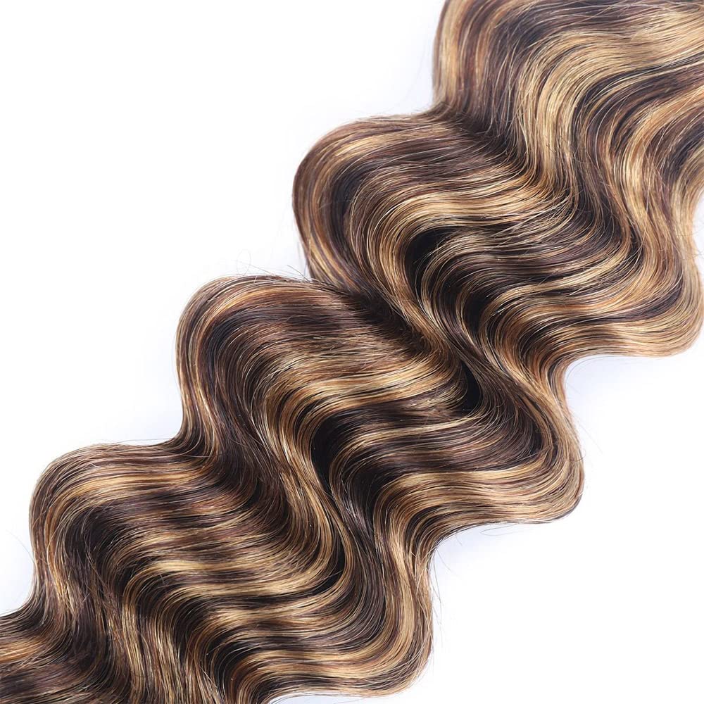 P427 Honey Blonde Bundles Human Hair Deep Wave Bundles 26 28 30 Inch Human Hair Weave Blonde 3 Bundle Unprocessed Brazilian Virgin Hair Brown Deep Wave Human Hair Extensions 50 Grams/Bundle