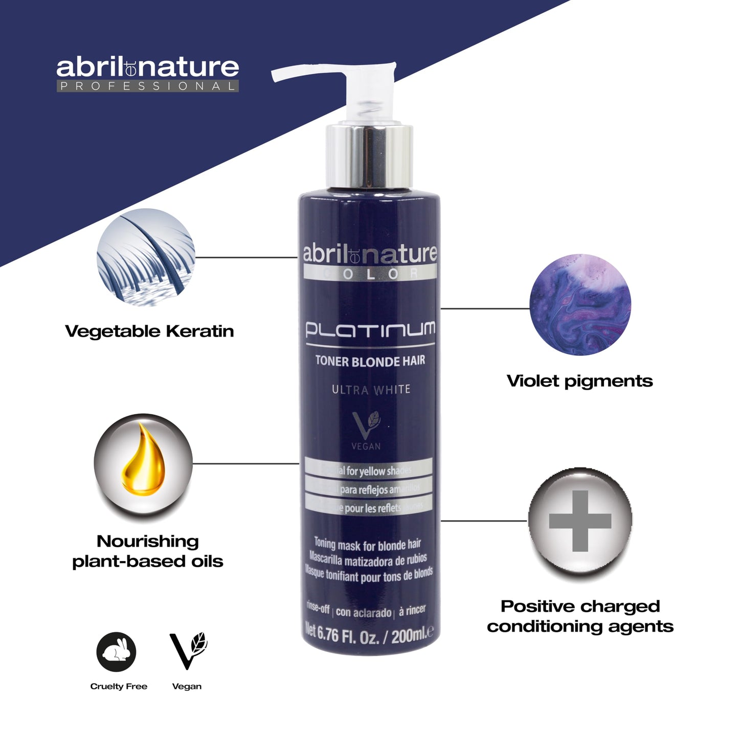 abril et nature - Platinum Professional Mask - For Blonde, Bleached, Highlighted, and/or Gray Hair - Violet Toner - Goodbye Yellow Tones - Platinum Appearance - 1000 ml