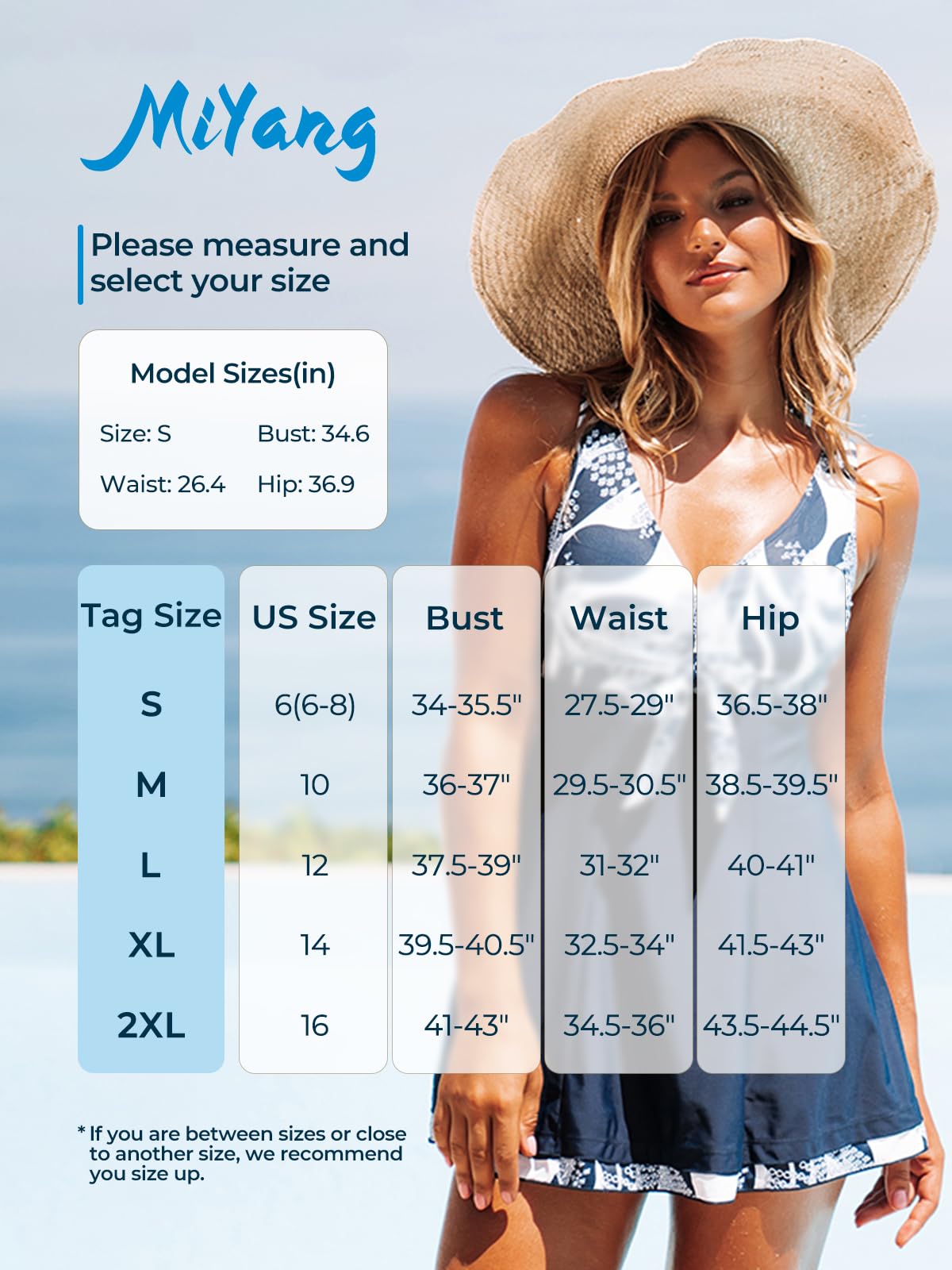 Miyang Women's One Piece High Waist Printing Swim Dress Padded Swimwear