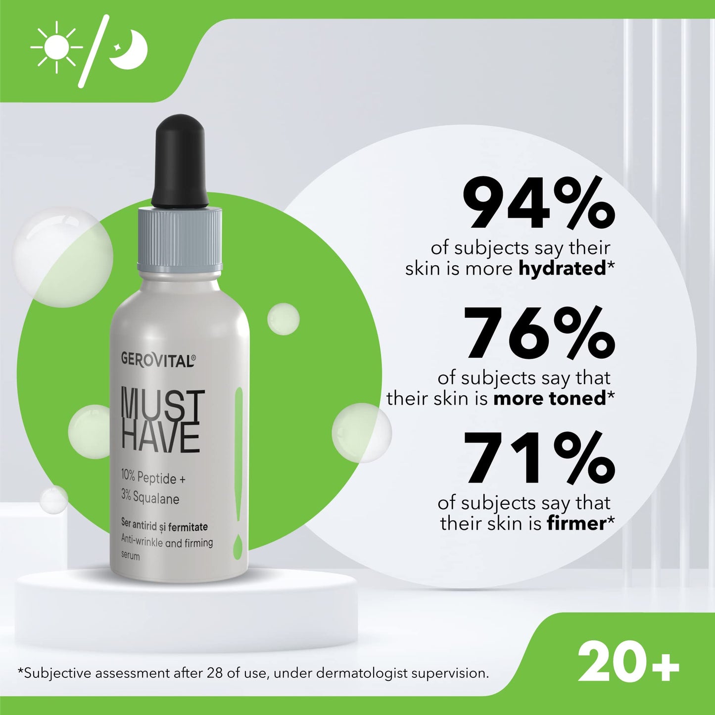 GEROVITAL MUST HAVE Anti-Wrinkle and Firming Face Serum with Collagen and Elastin, Aloe Vera Extract, Moisturizing Face Serum, 30 ml