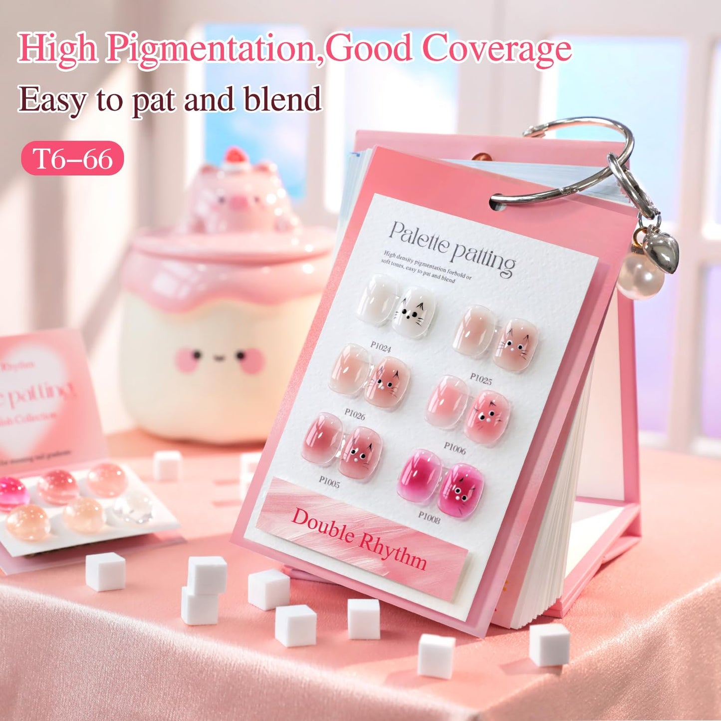 Double Rhythm Painting Gel Polish Set for Nail Art Palette Patting Gel Polish 6 Colors with 100 Pcs Sponges and Grabbing Pen (Neutral Nude Rose-T6-66)