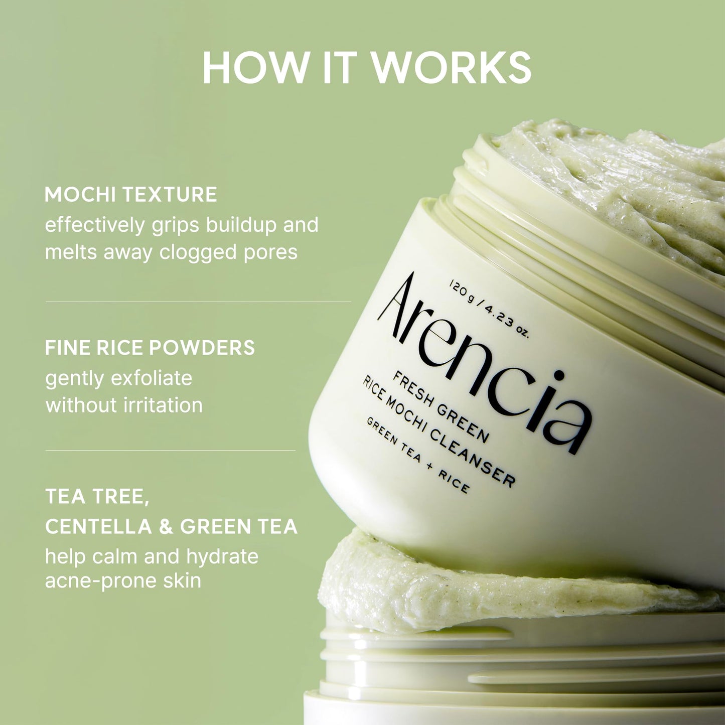 Arencia Korean Rice Mochi Face Cleanser - Face Wash, Gentle Scrub All in One for Deep Cleansing, Moisturizing, Pore Minimizing, Acne-Prone Skin, Removing Blackhead with Rice Water & Green Tea