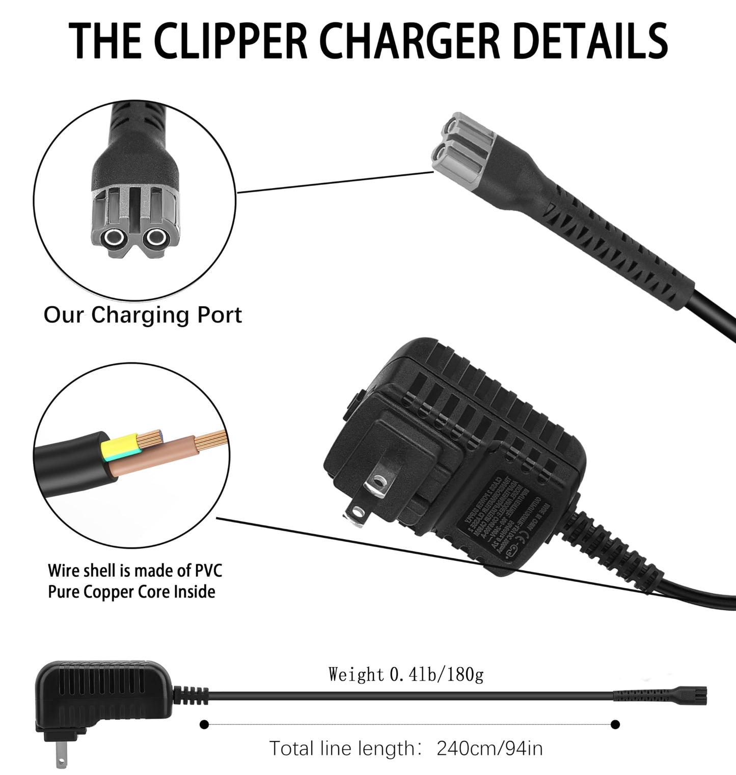 KAYNWAY Replacement 5V Charger for Wahl Senior Magic Clip Metal Edition Detailer Cordless Clipper, Professional Charger Cord for Wahl 8173 Vanish Shaver