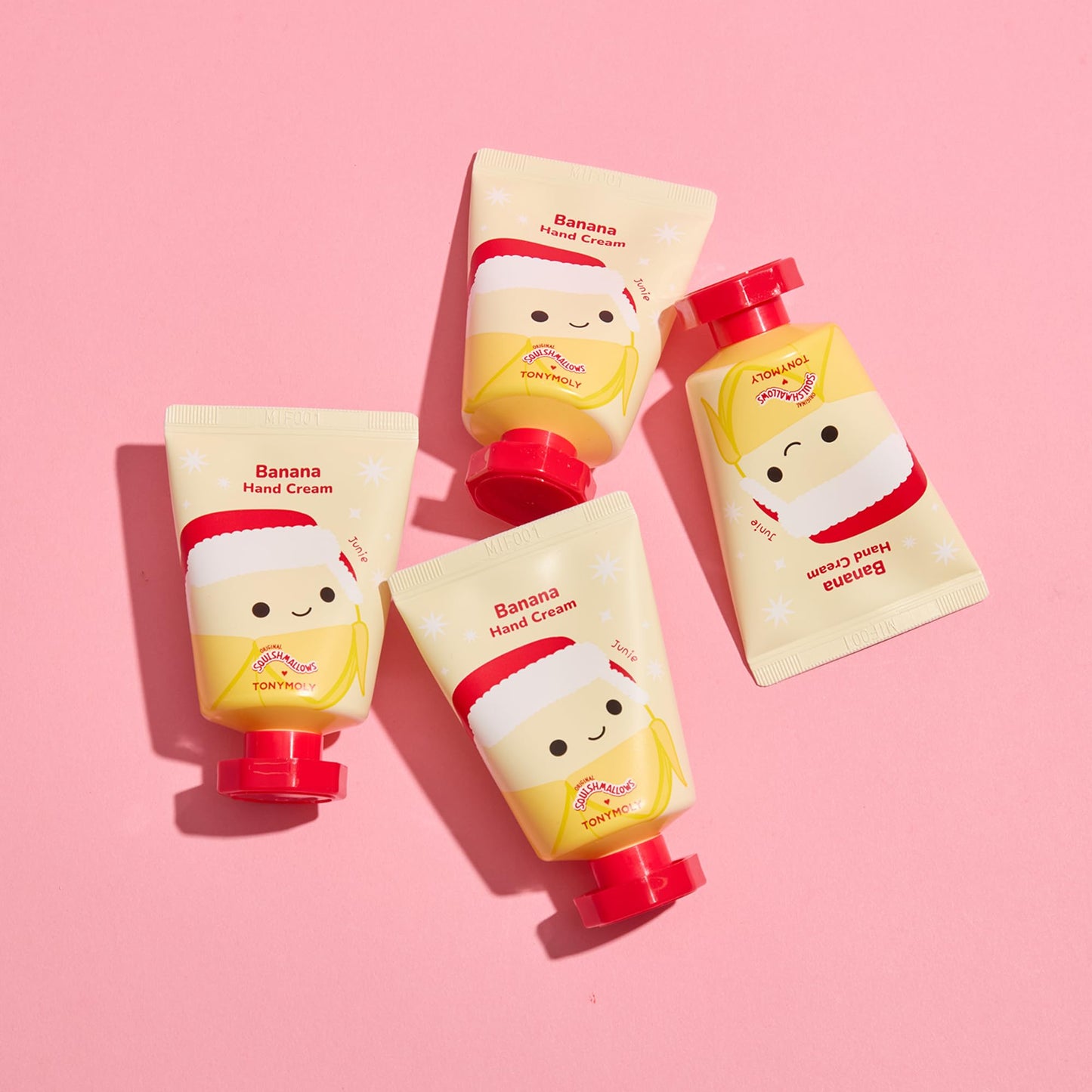 TONYMOLY x Squishmallows Holiday Hand Cream Set | Limited Edition Moisturizing Hand Cream Trio with Junie Banana, Hans Toasted Marshmallow & Ethel Peppermint Mocha | Soft, Hydrated Hands