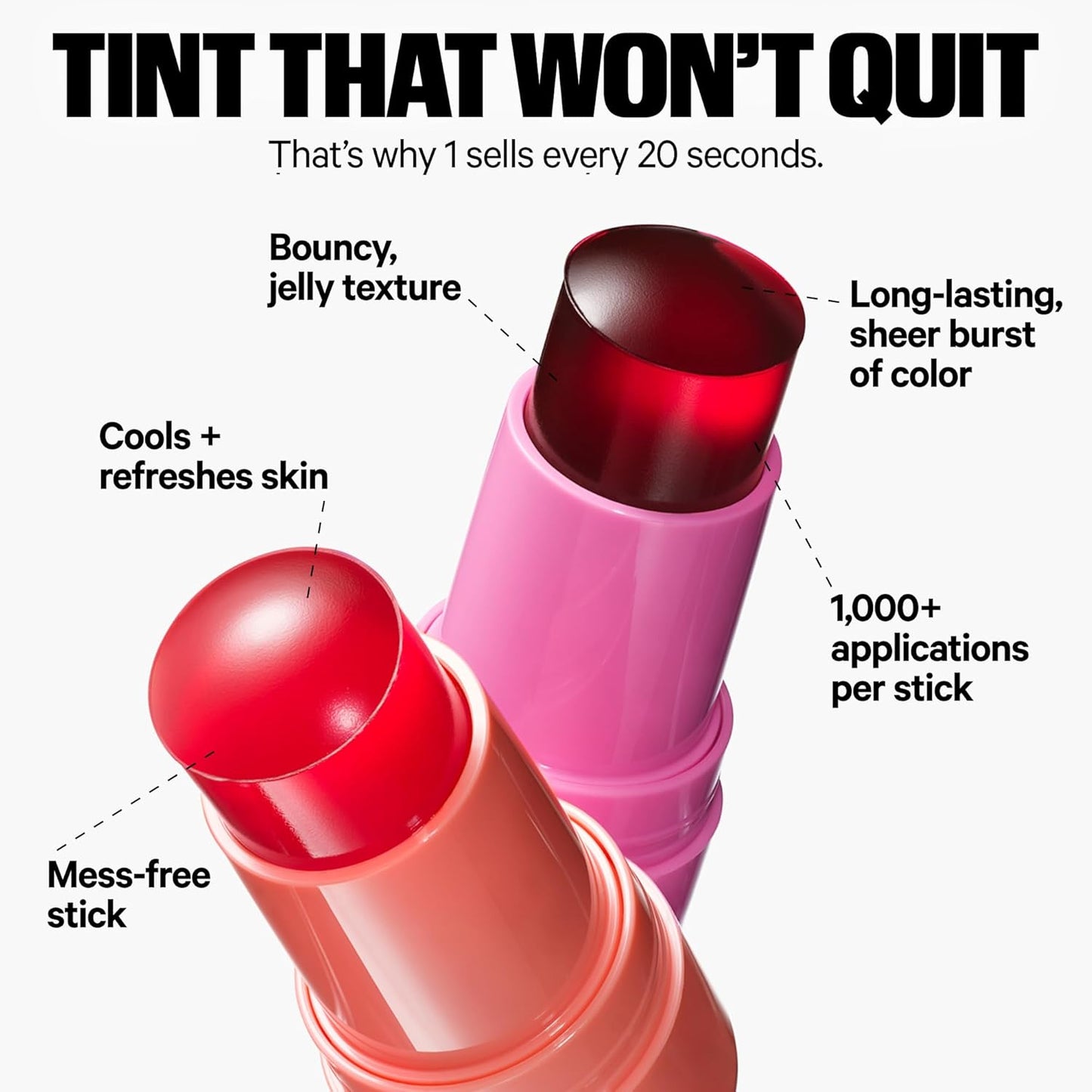 Cooling Water Jelly Tint - Long-Lasting Sheer Lip & Cheek Stain with Vegan Collagen & Aloe | Transfer Proof, Buildable Formula