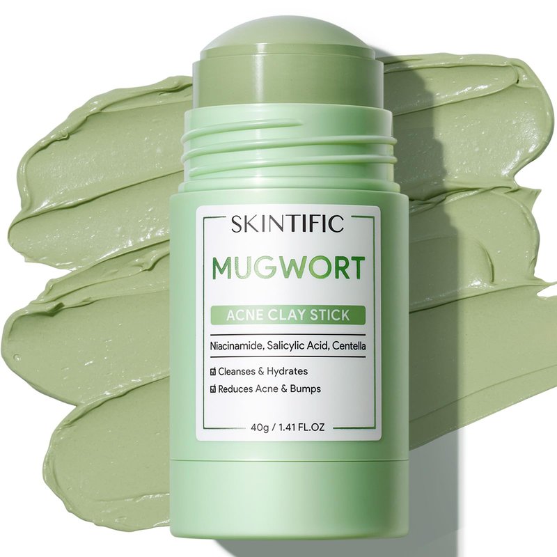 SKINTIFIC Mugwort Clay Stick Mask for Face, Redness Soothing & Breakout Control with Centella and Salicylic Acid, Gentle Exfoliating, Vegan Skincare, Wash-Off Facial Mud Mask