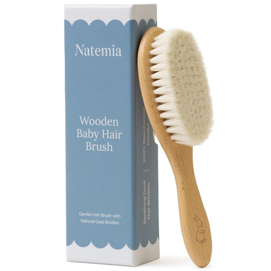 Natemia Soft Bristle Baby Hair Brush Set - 2 Pack Wooden Brushes for Newborns, Toddlers, and Baby Registry Gift