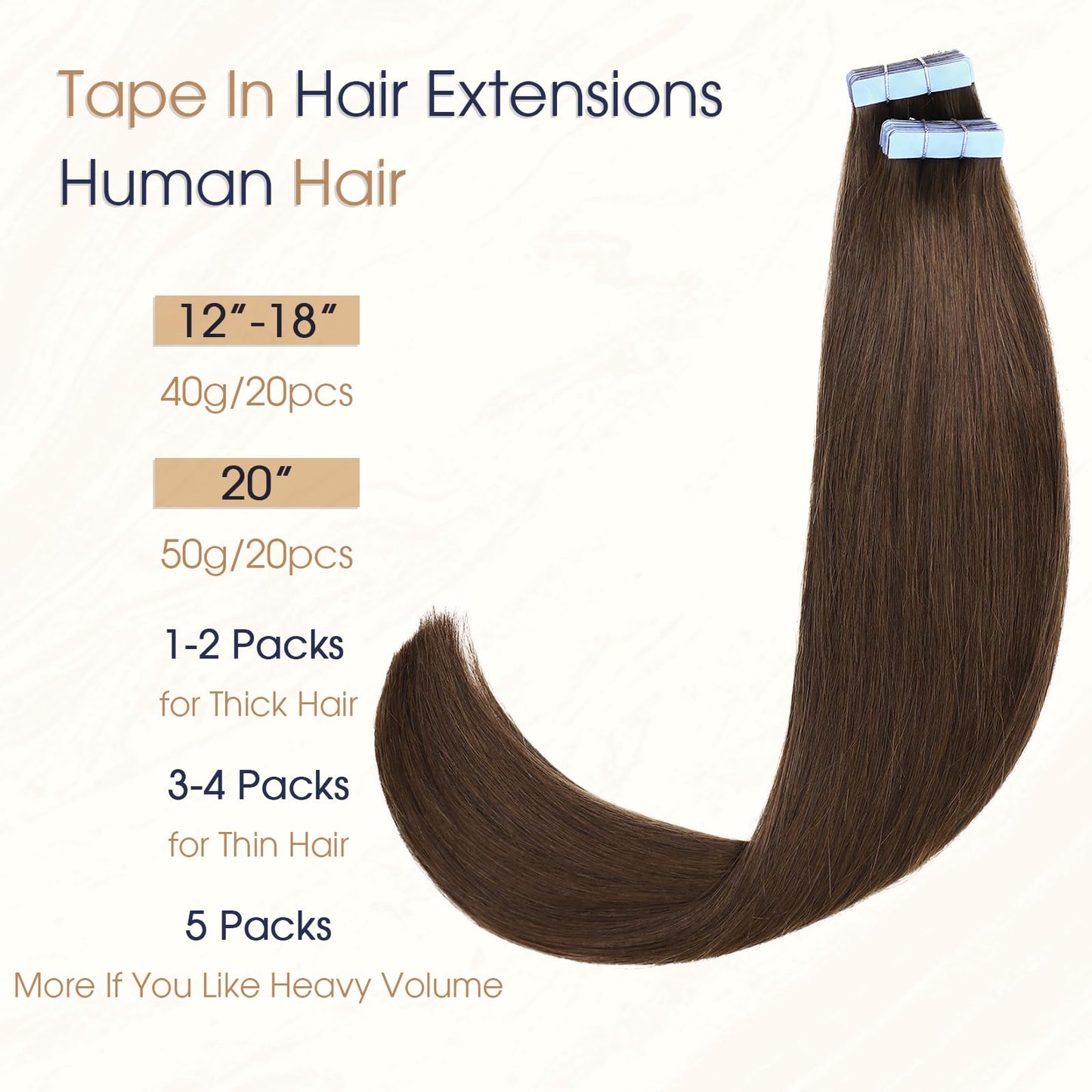 LADY MIRANDA Tape In Human Hair Extensions Straight Invisible 20PCS 50g