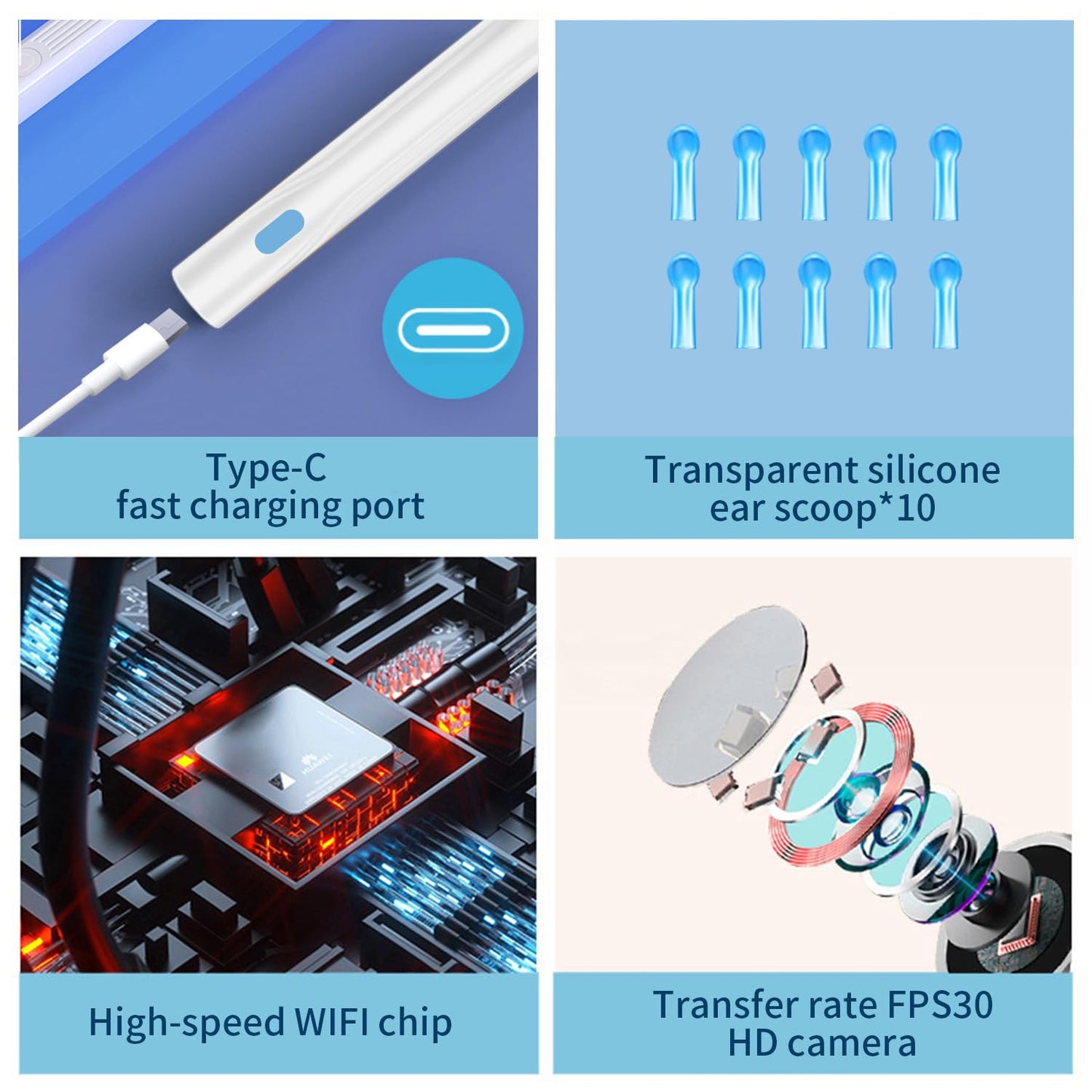 Wax Removal Tool for Ears, Earwax Remover Tools with 1080P Camera & 6LED Light & 8 Pcs Ear Set, Earwax Cleaning Kit with 10 Ear Spoon, Camera for iOS & Android (White)