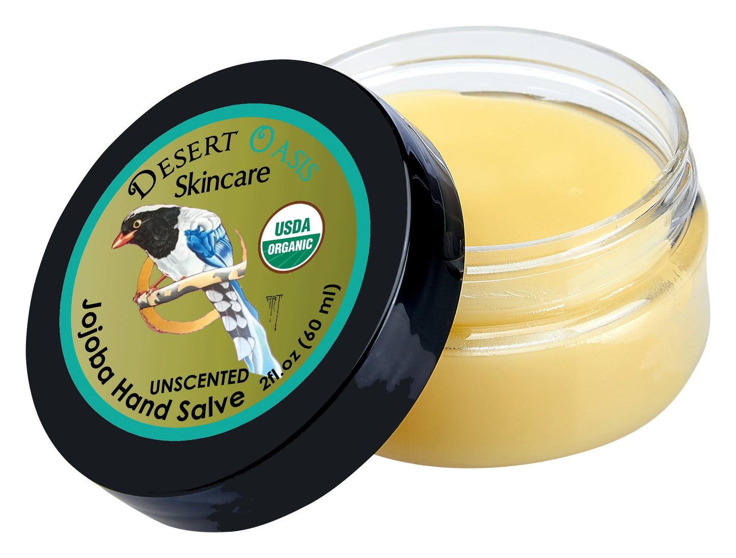 Desert Oasis Skincare | USDA Organic Unscented Hand Salve – Over 50% Jojoba Oil with Beeswax & Avocado Oil – Fragrance-Free Rich Conditioning Balm for Sensitive Skin, Dry Hands & Cuticles 2 oz (60g)