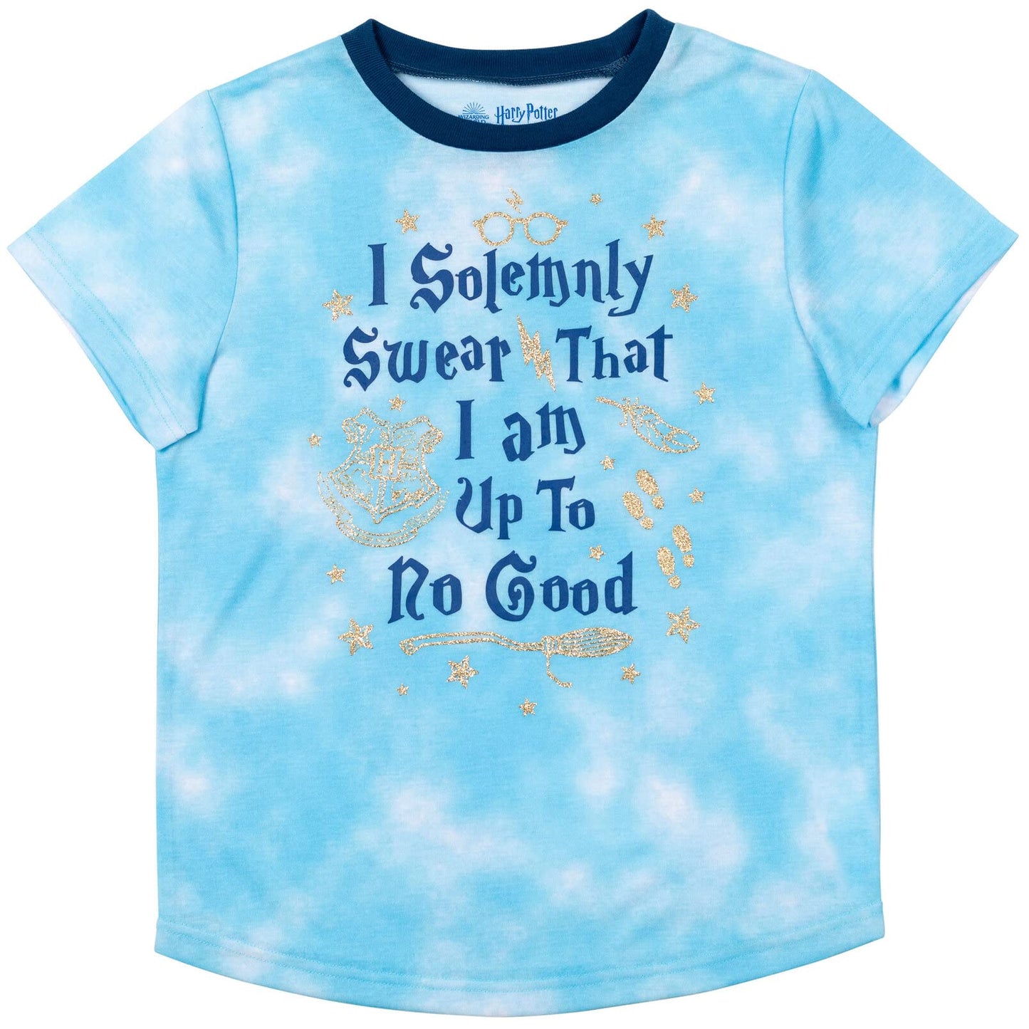 Harry Potter Gryffindor Hufflepuff Ravenclaw Slytherin Little Girls Pajama Shirt and Shorts Sleep Set Tie Dye Blue 7-8