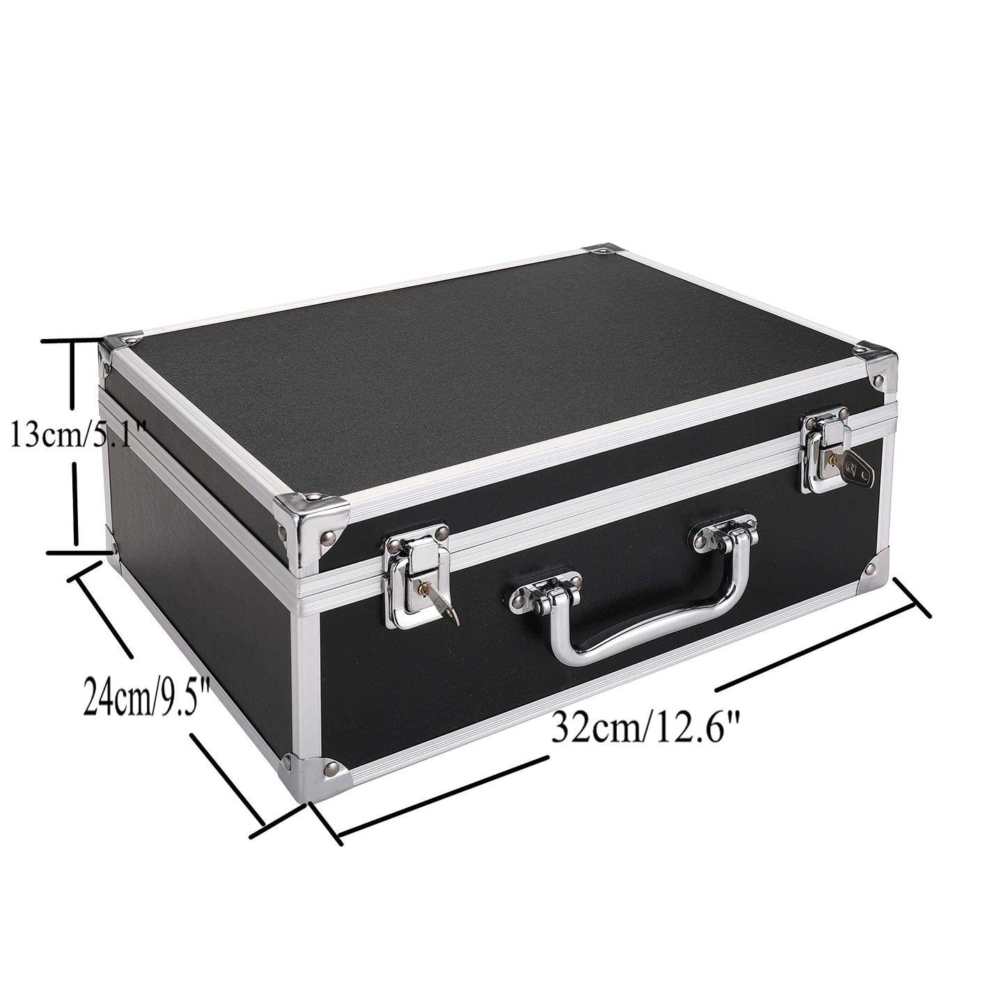 Tattoo Kit Box,Tattoo Case Organizer 12.6" x 9.5" x 5.1" W/Lock Machine Carrying Case,Aluminum Alloy with Sponge for Tatto Machine Box (black)