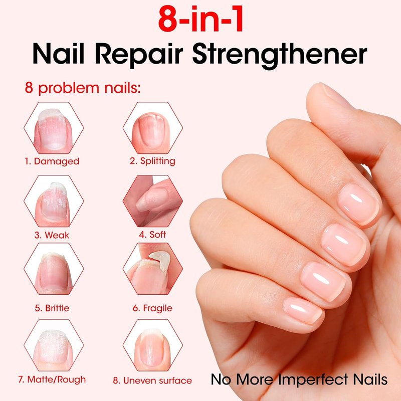 Nail Strengthener Serum - 8-In-1 Repair for Thin, Brittle Nails | Air Dry Clear, Cherry Blossom Scent