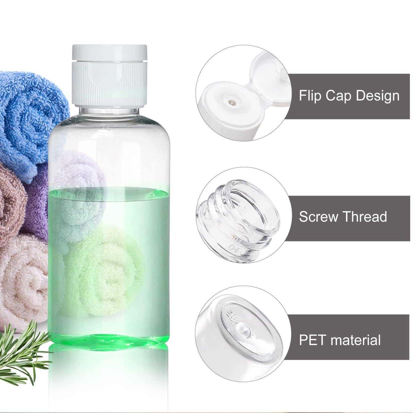 Tzirci 100 Pack 1.7 oz Empty Squeeze Bottles, 50ml Travel Bottles Flip Caps