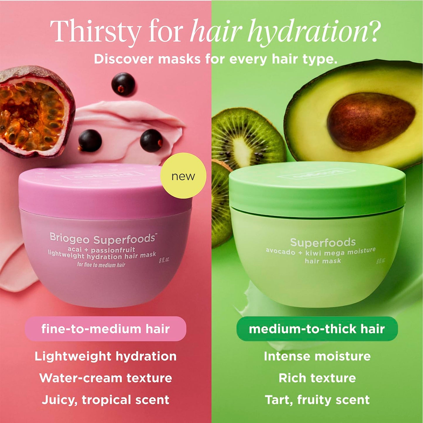 Briogeo Superfoods Acai + Passionfruit Lightweight Hydration Hair Mask – Deep Conditioner for Fine Hair, Boosts Shine & Softness, Weightless Moisture, Vegan & Cruelty-Free