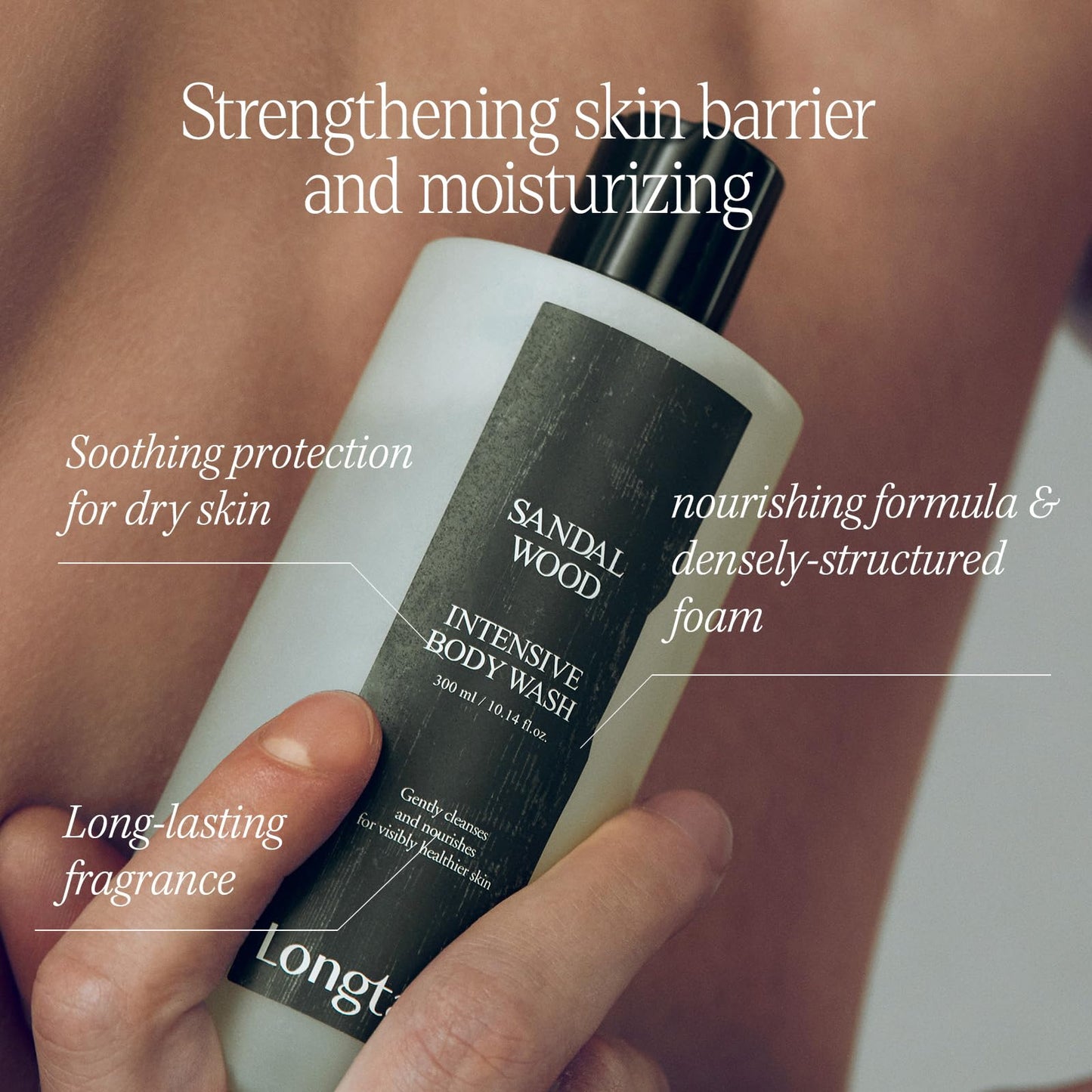 LONGTAKE Sandalwood Intensive Perfume Body Wash 10.1 Fl OzㅣSoothing protectionㅣStrengthening skin barrierㅣHydrating MoisturizingㅣFor All Types