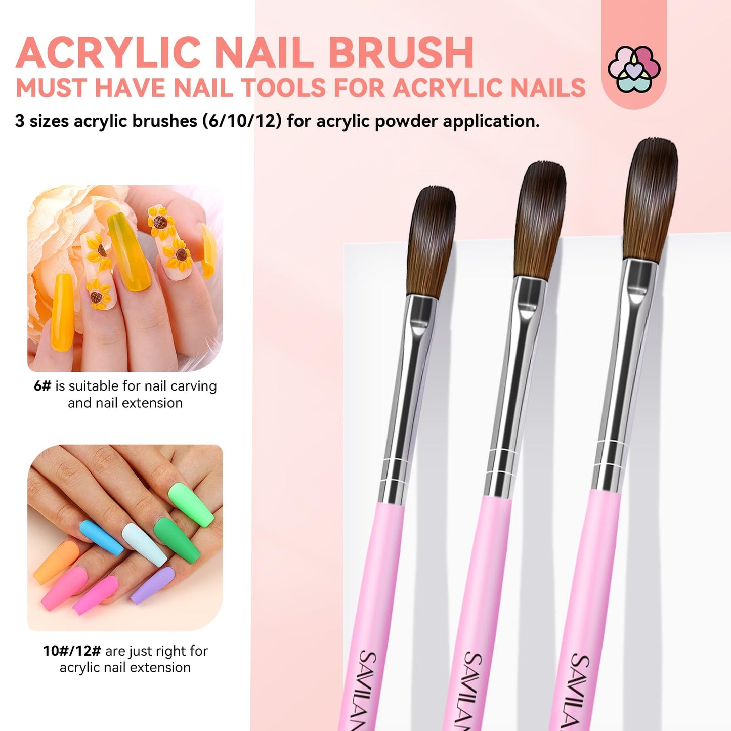 SAVILAND Acrylic Nail Set – 10 Colors Glitter Nudes Acrylic Powder and Acrylic Liquid Acrylic Nail Brushes Nail From Dappen Dish Cuticle Oil Manicure Tools for Acrylic Application at Home & Salon Use