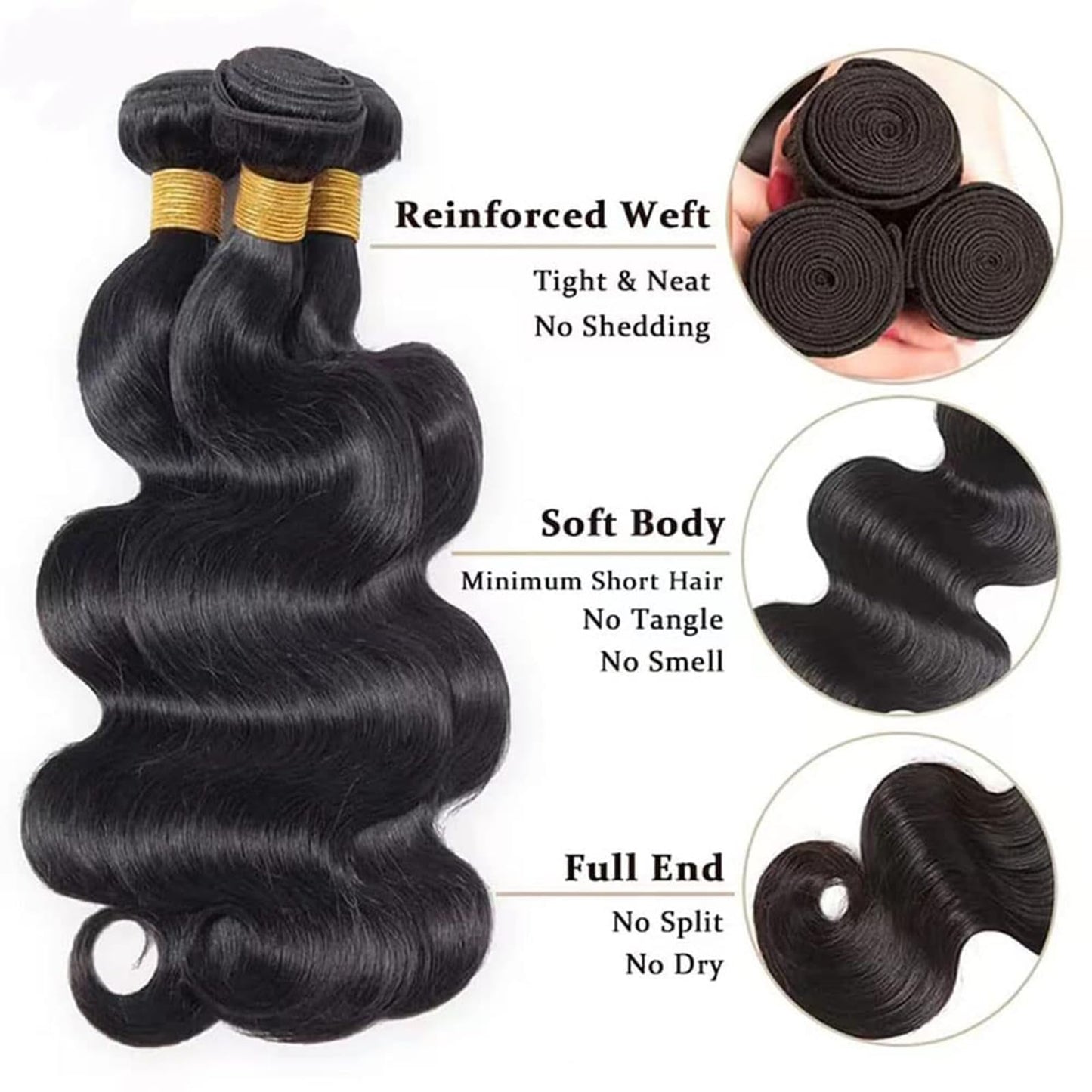 Coshgirl Human Hair Bundles Body Wave 3 Bundles Body Wave Bundles Human Hair 100% Unprocessed Brazilian Virgin Hair Quick Weave Hair Extensions for Women Natural Black Color 14 16 18 Inch