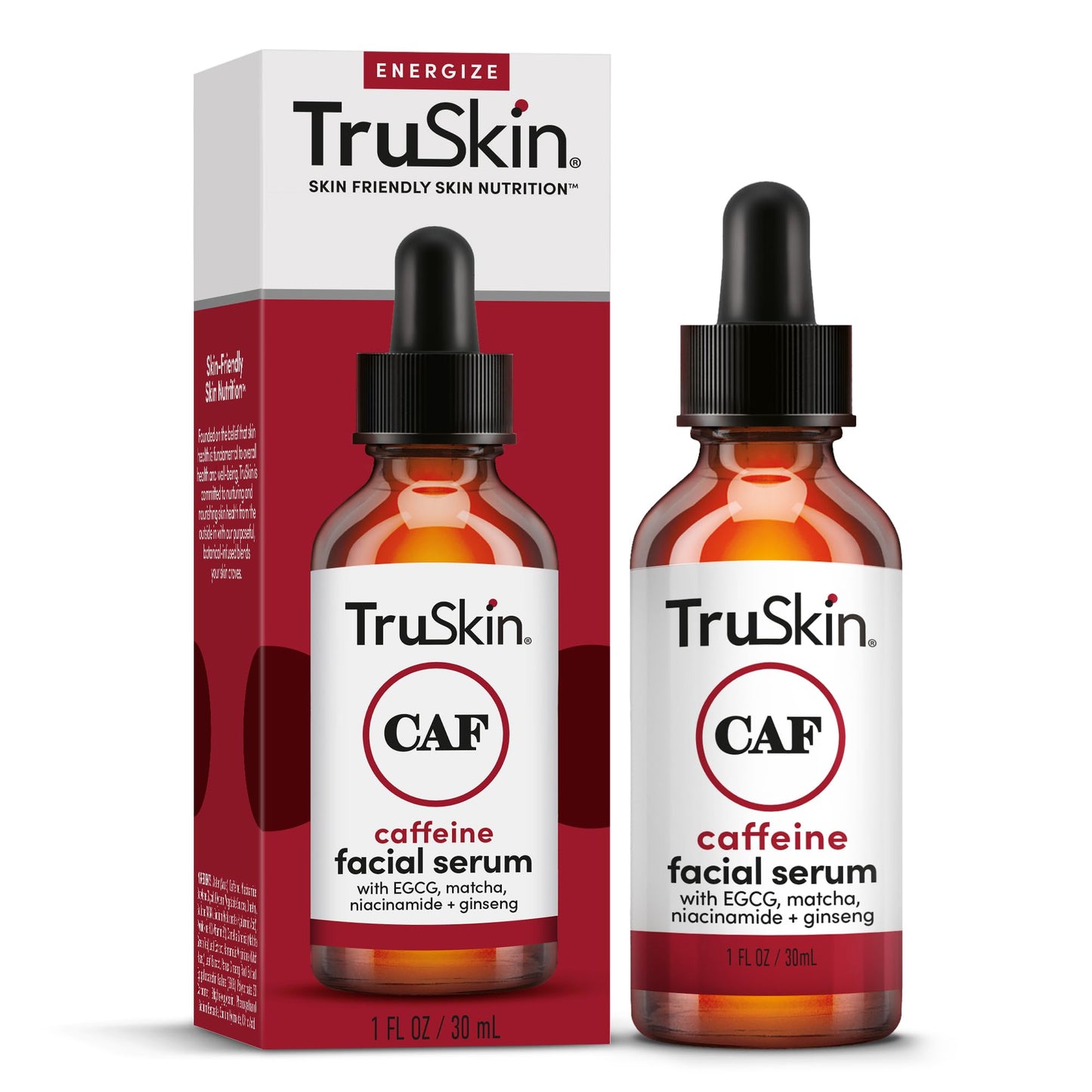 TruSkin Caffeine Face & Eye Serum - Energizing 5% Caffeine Serum with EGCG Niacinamide Matcha and Ginseng - Improve Look of Under Eye Dark Circles and Puffiness, 1 fl oz