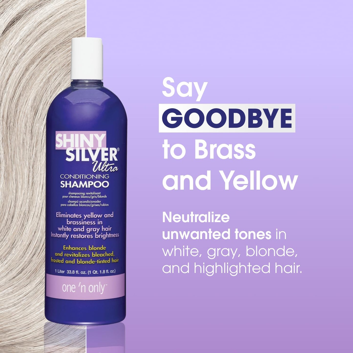 One 'n Only Shiny Silver Purple Shampoo - Argan Oil Toning Hair Shampoo for Blonde, Gray, White & Highlighted Hair - Moisturizes, Brightens & Reduces Brassiness (1 Liter)