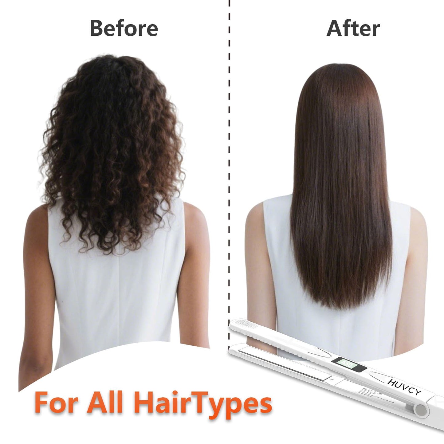 Huvcy 1 Inch Hair Straightener, Fast Heating Dual Voltage Hair Straightening, Flat Iron Titanium Hair Straightener, Reduces Frizz, Makes Hair Shinier and Smoother, White