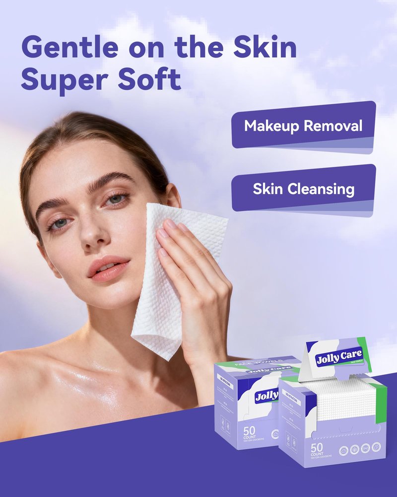 Jolly Care Disposable Face Towels, 10"×12" XL Face Towelette Disposable, Soft Makeup Remover Dry Wipes, Thick Facial Tissue for Women Cleansing, Skin Care, 50 Count (4 Pack)