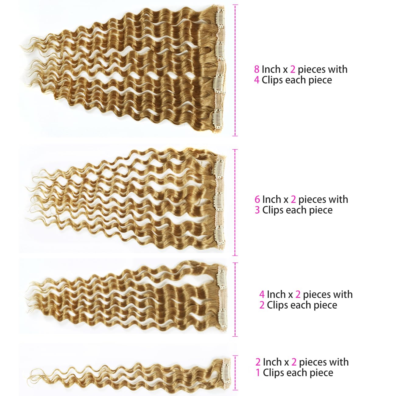 Curly Clip in Hair Extensions Real Human Hair 16inch 100g Invisible & Seamless 100% Brazilian Remy Human Extension Deep Wave Clip ins Extensions Double Weft 8 PCS with 20 Clips #27 Honey Blonde