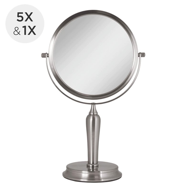 Zadro Anaheim 8.75” Round Non-Lighted Makeup Mirror 5X 1X Magnifying Makeup Mirrors Rotating Head Makeup Mirror for Desk