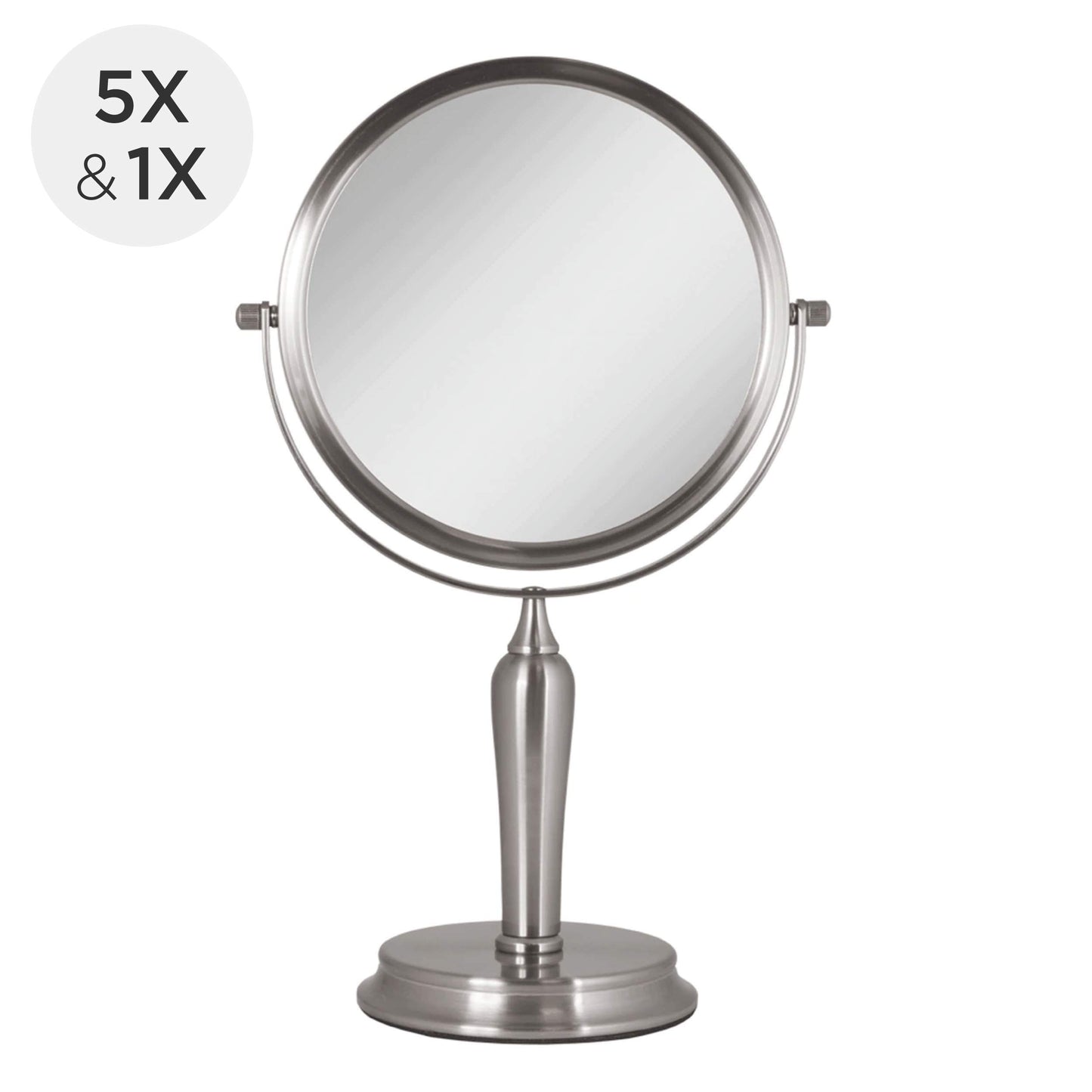 Zadro Anaheim 8.75” Round Non-Lighted Makeup Mirror 5X 1X Magnifying Makeup Mirrors Rotating Head Makeup Mirror for Desk